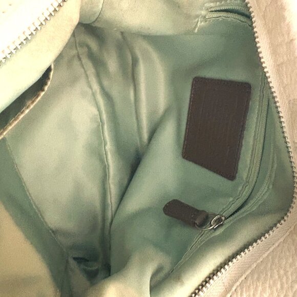 Coach Chelsea Cream Pebbled Leather Gray Straps Silver Hardware Mint Interior - Picture 9 of 13